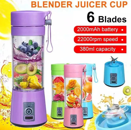 USB Rechargeable Juicer Blender 6 Blades Electric Blender Mini Portable Personal Size Juicer Cup USB Rechargeable Mixer 380ml Food Grade Water Bottle Portable Fruit Juicer Machine
