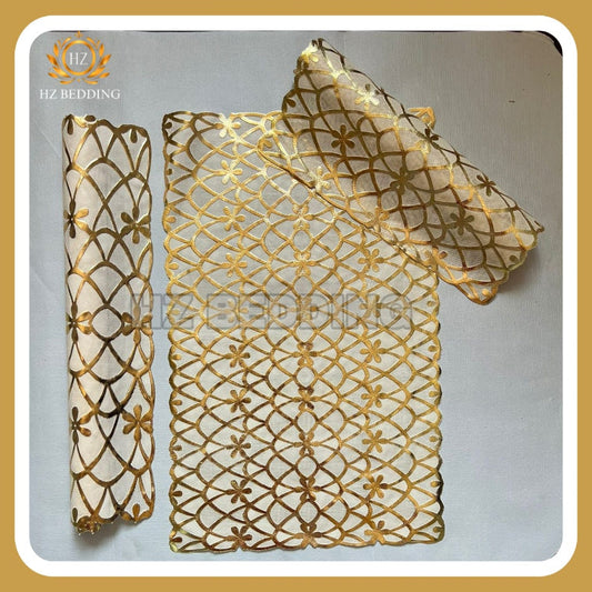3pcs center table dressing table and side Table Mat Golden Large pcs size(15×36) And small 2pcs size(12×18) Inches material vinyl soft plastic Premium Golden
