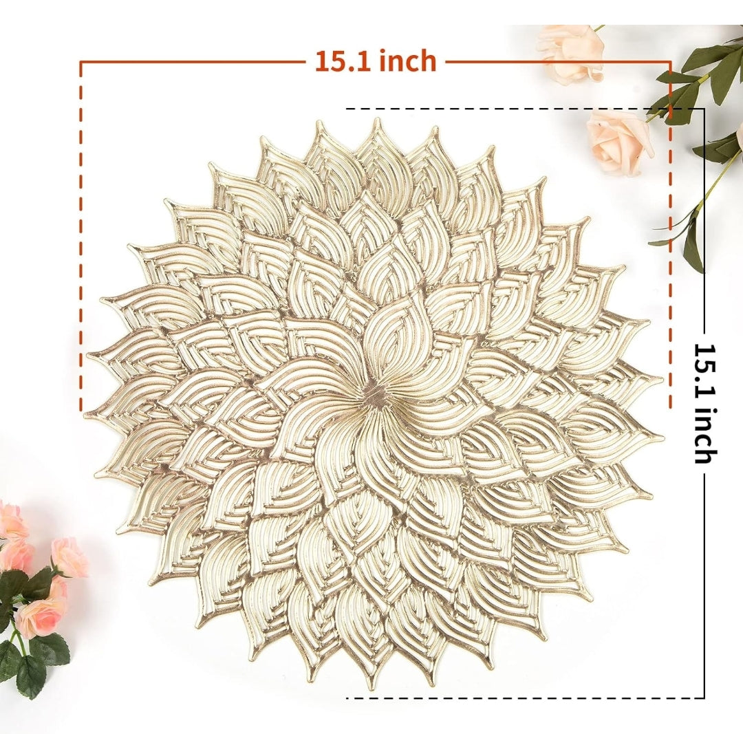 2/4/6 PVC Round Gold Placemats Elegant Tablemats-Dandelion Flower Shape Placemats Vinyl Place Mats for Kitchen Dining Table Holiday Wedding