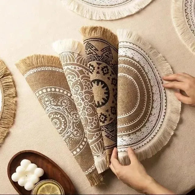 Round Placemat Table Non-Slip Jute Mats for Dining Table Decoration Accessories Kitchen Placemats Coffee Coasters Party Dinner 15x15 inh