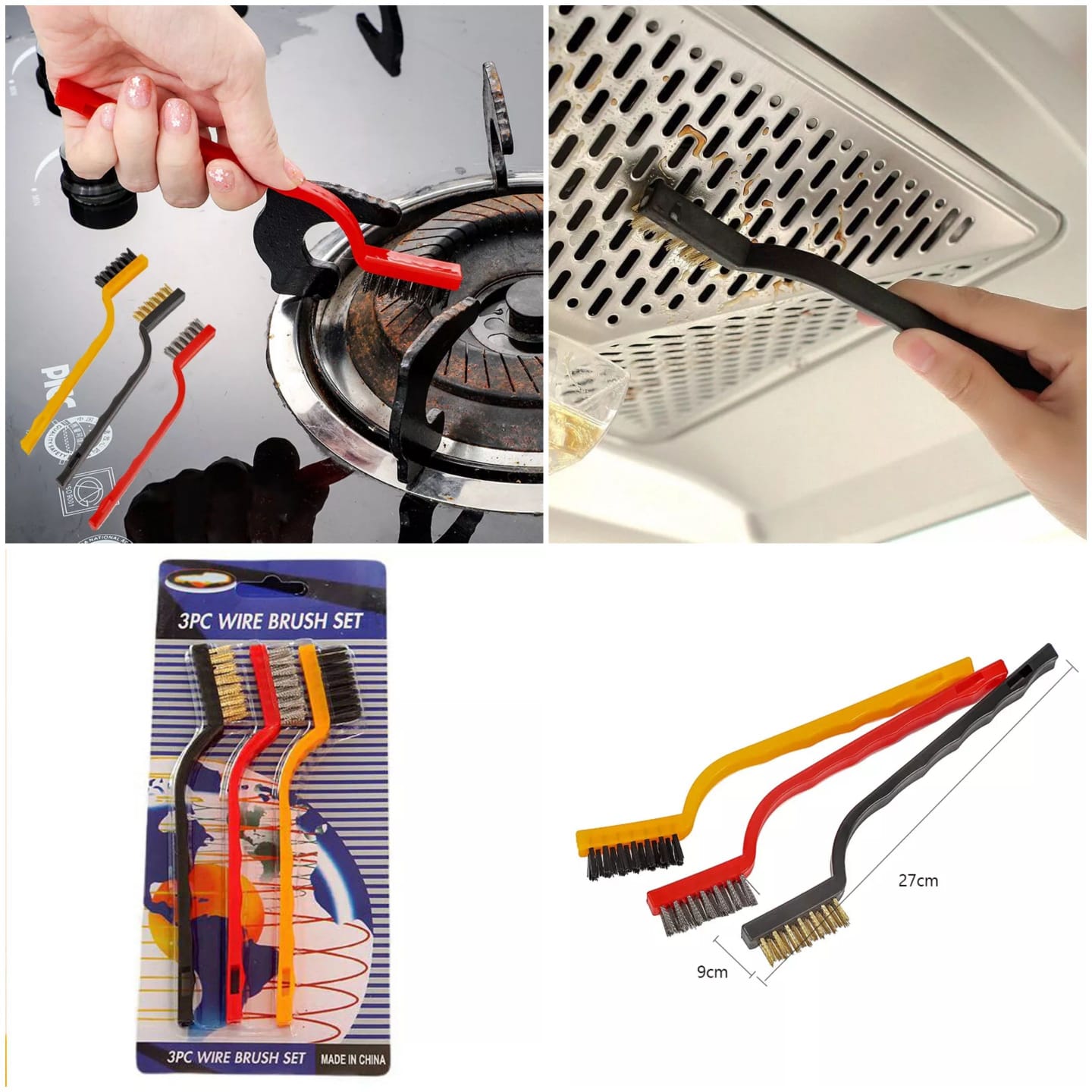 3Pcs/set Cleaning Wire Brush Kitchen Tools Stainless Steel Nylon Rust Remove Brushes Cleaner For Pot Household Cleaning Supplies
