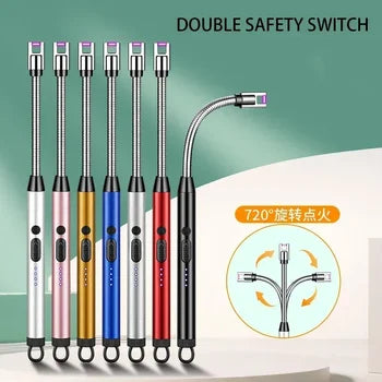Aluminum Tube USB Arc Pulse Ignition Gun, Gas Stove Igniter, Windproof, Hose Lighter, Outdoor Candle, 360 Degree