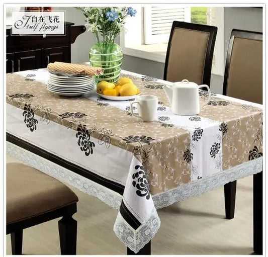 6 Seater Table Cover with beautiful White Lace Spill-Proof Table Cloth in Washable Oil Proof anti-scalding PVC Vinyl Table Cover Decoration for Kitchen Dinning Table
