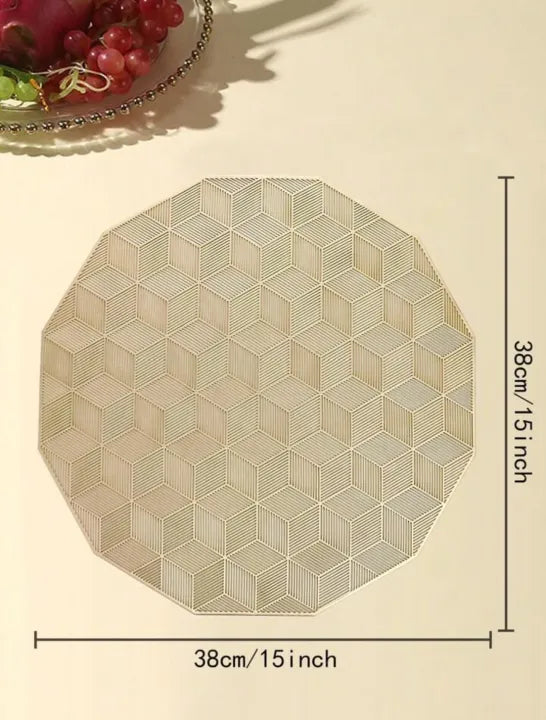 2/4/6 PVC Placemats & Coaster Golden Color Geometric Hollow Out Rose Flower Non Slip Dining Table Mats Coaster
