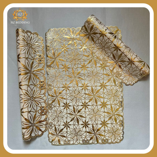 3pcs center table dressing table and side Table Mat Golden Large pcs size(15×36) And small 2pcs size(12×18) Inches material vinyl soft plastic Premium Golden