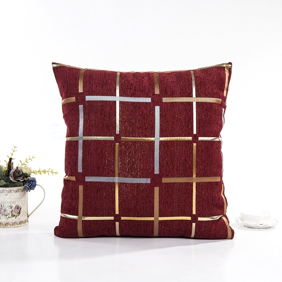 Plaid Bronzing Chenille Home And Decoration Products Modern Cushions Cover Without Core Sofa Pillow Cases 16x16