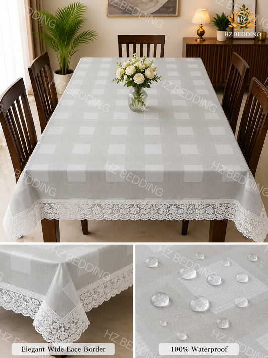 4/6/8 Seater Waterproof Table Cover with Elegant Lace Border New Design E