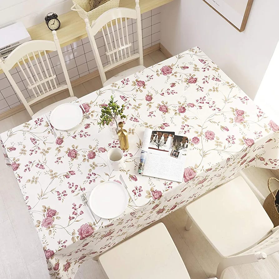 8 Seater Table Cover with beautiful White Lace Spill-Proof Table Cloth in Washable Oil Proof anti-scalding PVC Vinyl Table Cover Decoration for Kitchen Dinning Table