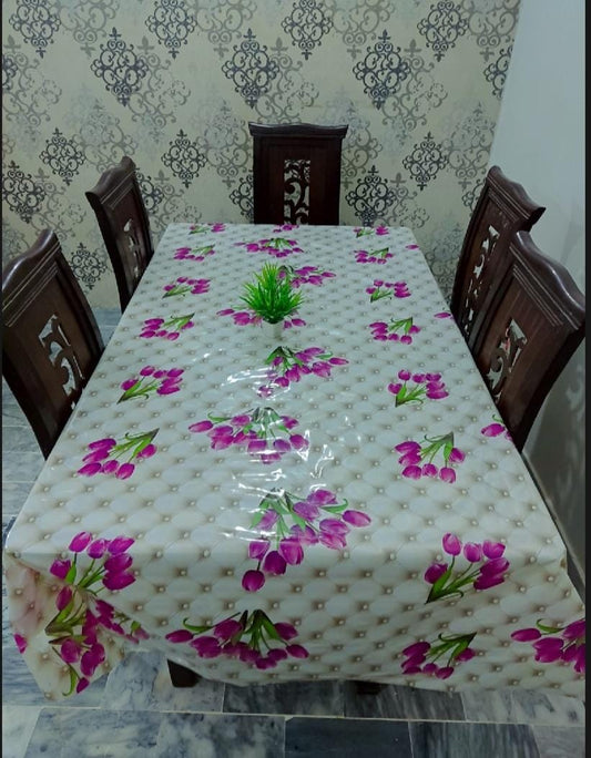 6 Seater Flower Print Tablecover with beautiful Spill-Proof Table Cover in Washable Oil Proof anti-scalding Pvc Vinyl Table Cover Decoration for Kitchen Dining
