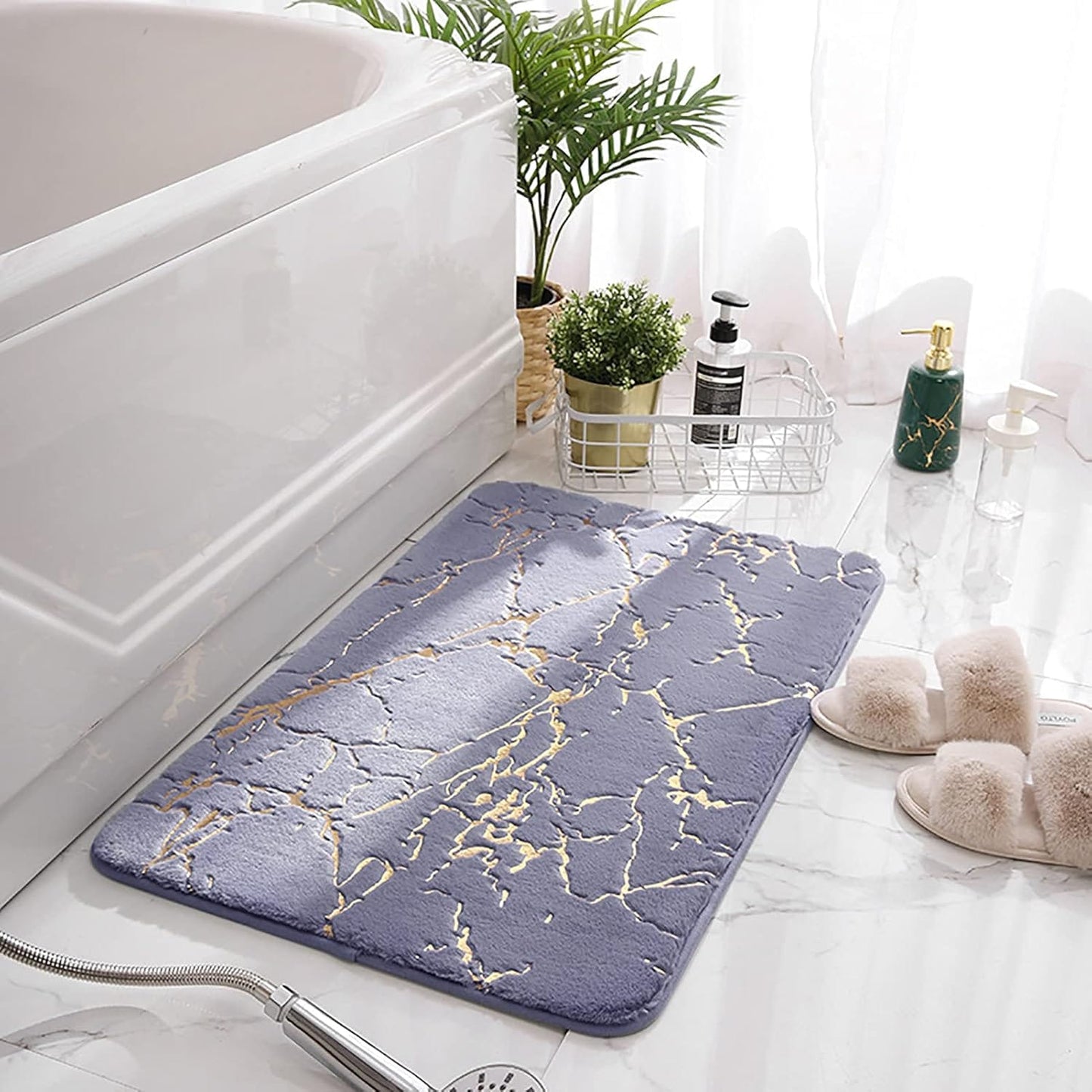 Memory Foam Bath Mat Marble Design Bathroom Rugs Super Water Absorbent Bath Mats for Bathroom Machine Washable Bath Rugs 40X60CM Marble Design