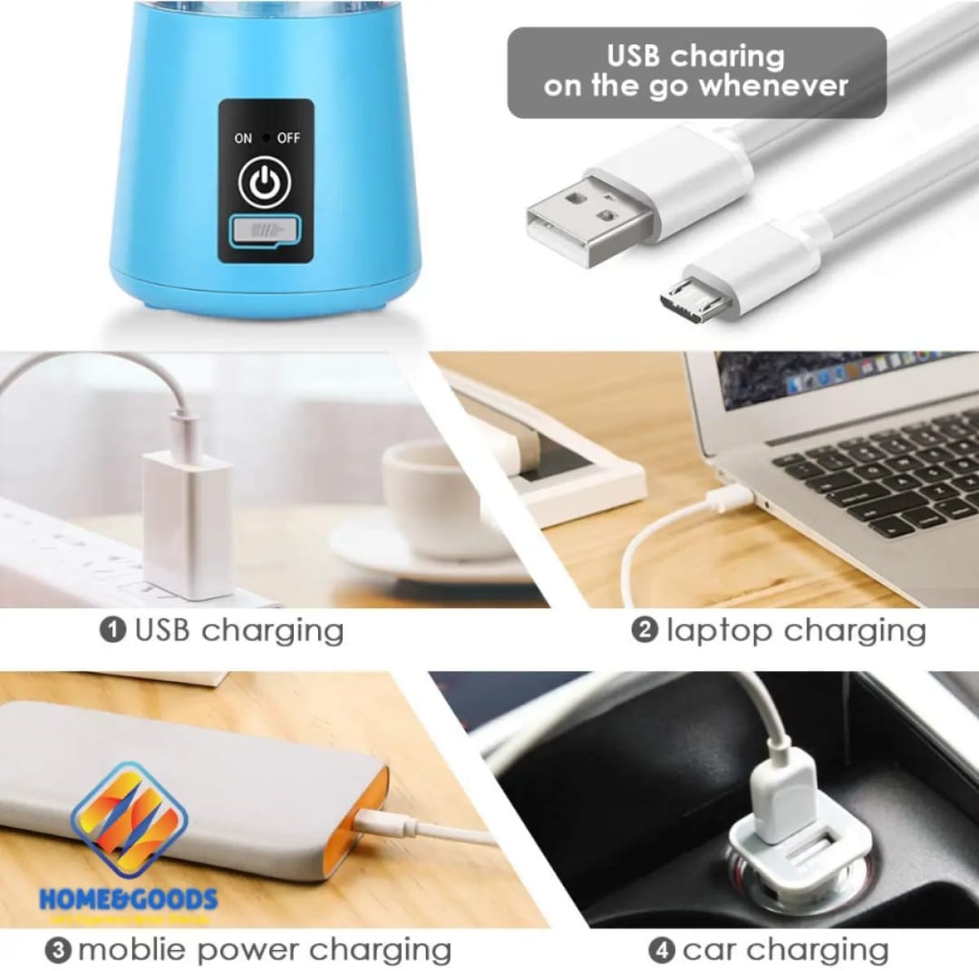 USB Rechargeable Juicer Blender 6 Blades Electric Blender Mini Portable Personal Size Juicer Cup USB Rechargeable Mixer 380ml Food Grade Water Bottle Portable Fruit Juicer Machine