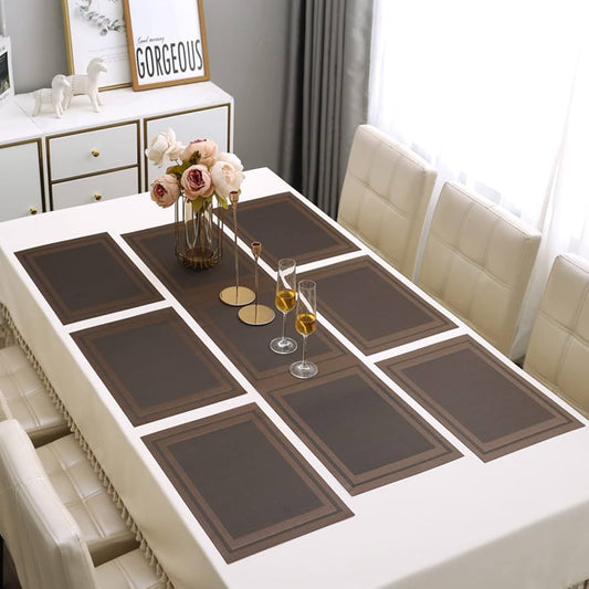 7 Pcs Dining Table Mat & Runner Set – Washable, Heat Resistant New Brown