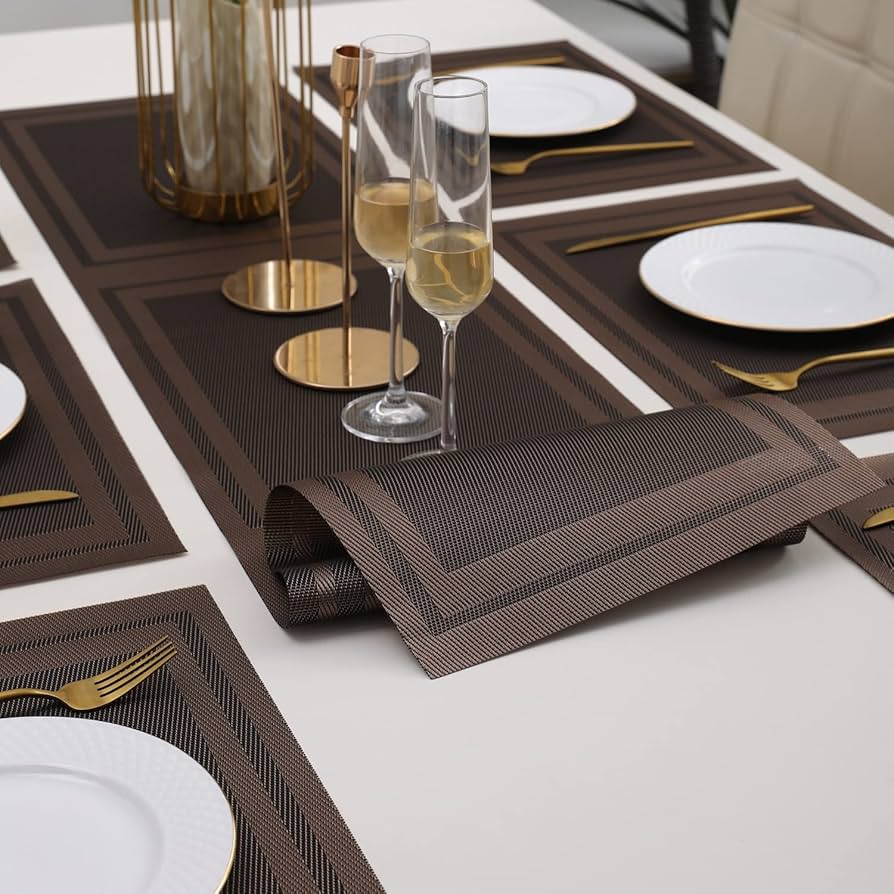 7 Pcs Dining Table Mat & Runner Set – Washable, Heat Resistant New Brown