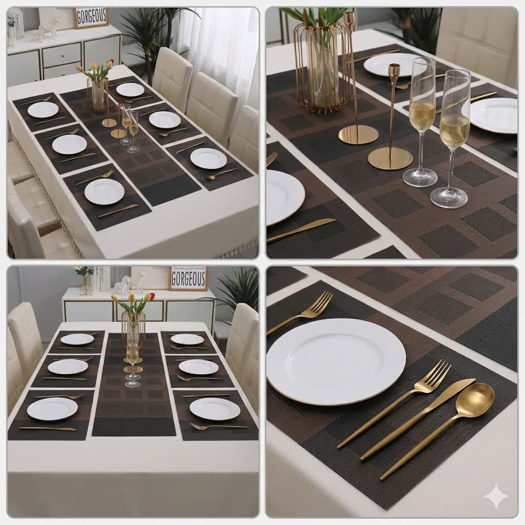 7 Pcs Dining Table Mat & Runner Set – Washable, Heat Resistant New Design B