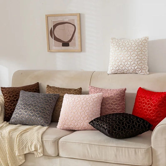 Solid Plush Luxury Pillowcase Creative Rhombus Geometry Pattern Sofa Decorative Cushion Covers Fashion Plaids Pillows Decor Home 17x17 inch