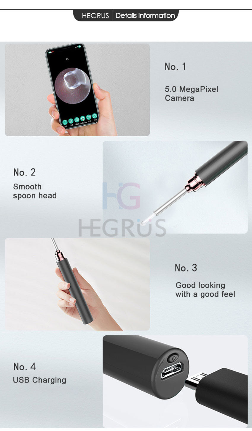 Ear Cleaner High Precision Ear Wax Removal Tool with Camera with LED Light Wireless Cleaner Smart Ear Cleaning Kit