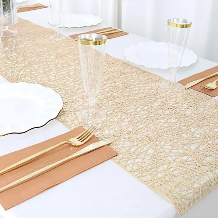 5 feet Gold Reversible Metallic Woven Vinyl Plastic Table Runner Wedding Party Events Receptions Home Decorations Supplies
