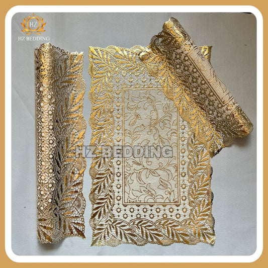 3pcs center table dressing table and side Table Mat Golden Large pcs size(15×36) And small 2pcs size(12×18) Inches material vinyl soft plastic Premium Golden