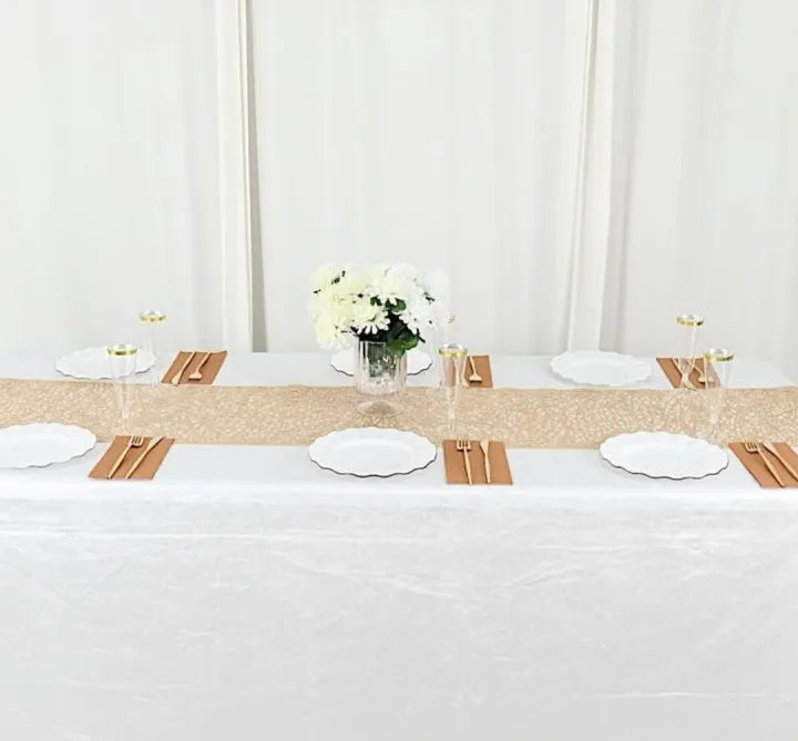 5 feet Gold Reversible Metallic Woven Vinyl Plastic Table Runner Wedding Party Events Receptions Home Decorations Supplies