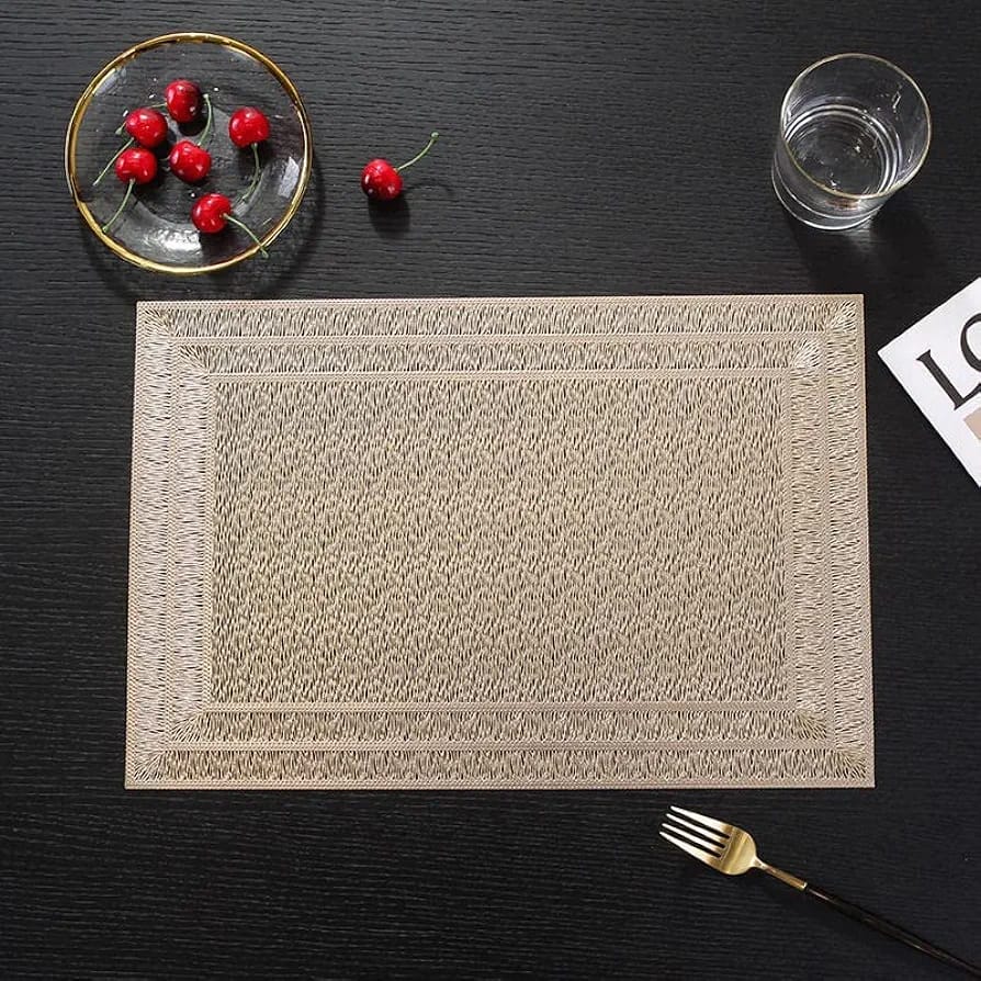 2/4/6 PVC Luxury Placemats Hollow Decorative Non-slip Table Mat PVC Insulated Hollow Placemat Kitchen Dining Table Mat Coaster Cup Pad HomeTable Mats Wipeable Vinyl Place Mat for Holiday Wedding Dinner Table Decoration Mat