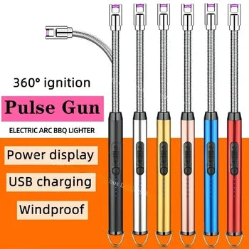 Aluminum Tube USB Arc Pulse Ignition Gun, Gas Stove Igniter, Windproof, Hose Lighter, Outdoor Candle, 360 Degree