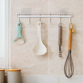 6Row Multipurpose Hooks Nail-free Transparent Holder Strong Self Adhesive Wall Hook Kitchen Bathroom Traceless Hanger Stickers