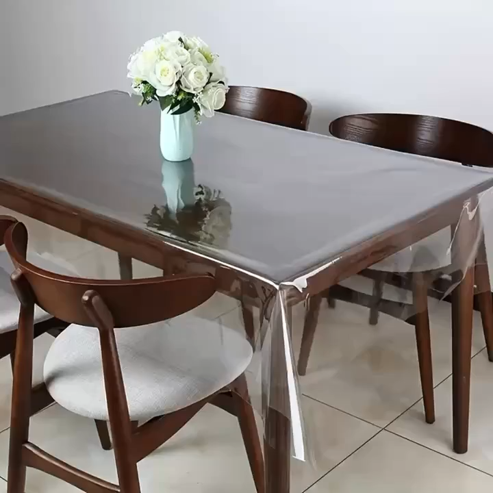 4 Seater PVC( 6 x 5 Ft) 60x72 inch Transparent Clear Dining Table Cloth / Cover Plastic Table Cover Protector Sheet Rectangle