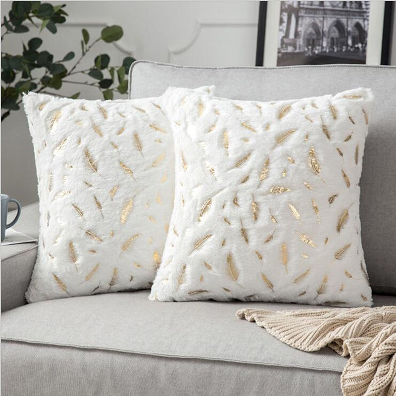 Bronzing Feather Pillow Case Plush Super Soft Square Faux Throw Pillow Covers Sofa Cushion Covers Pillow Case