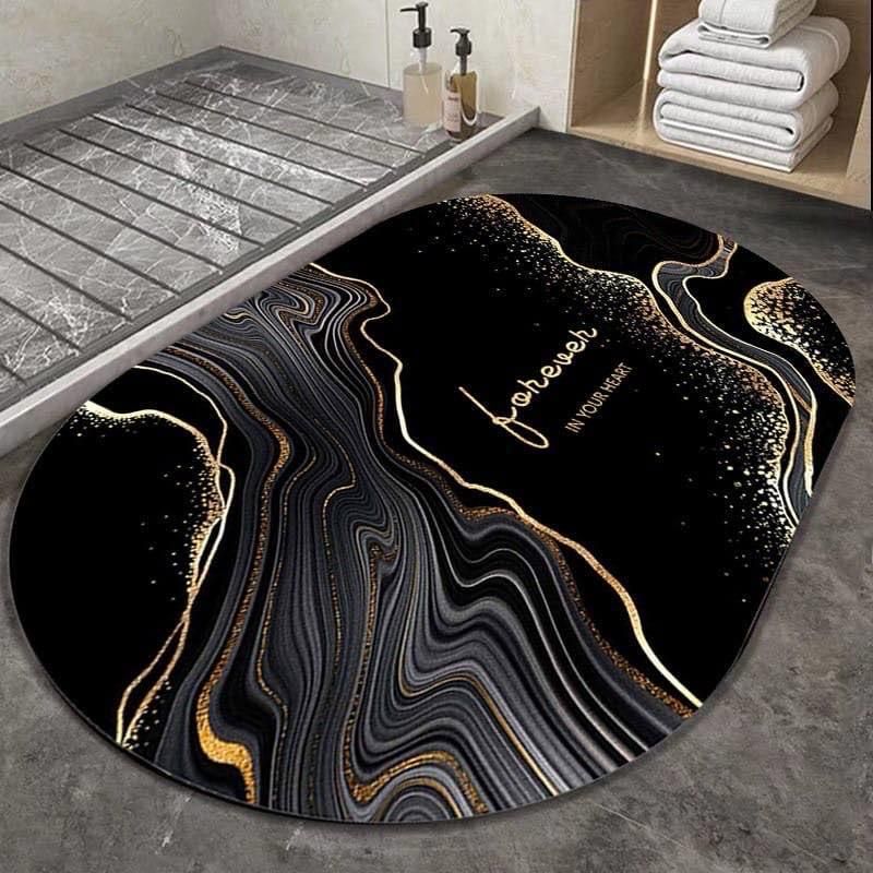 Marble Design Oval Super Water Absorbent Non-Slip Bath Mat Floor Mat for Bathroom Shower Room Tub Entrance Kitchen door mat