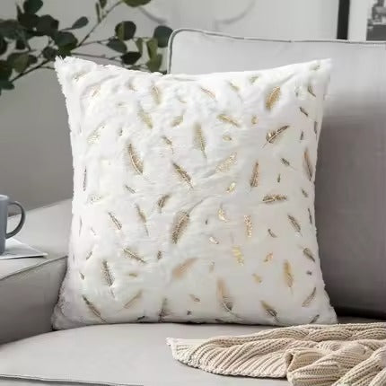 Bronzing Feather Pillow Case Plush Super Soft Square Faux Throw Pillow Covers Sofa Cushion Covers Pillow Case
