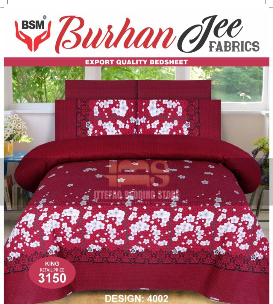 3-Piece King Double Burhan Jee Bed Sheet Set: Includes a flat sheet (94" x 98") and two pillowcases (19" x 29"). Crafted for comfort and elegance, perfect for any bedroom.