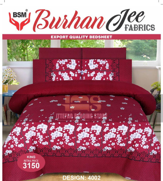 3-Piece King Double Burhan Jee Bed Sheet Set: Includes a flat sheet (94" x 98") and two pillowcases (19" x 29"). Crafted for comfort and elegance, perfect for any bedroom.