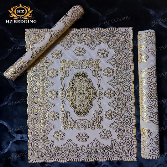 3pcs Premium center table dressing table and side Table Mat Golden Large pcs size(14×36) And small 2pcs size(11×17) Inches material vinyl soft plastic Premium