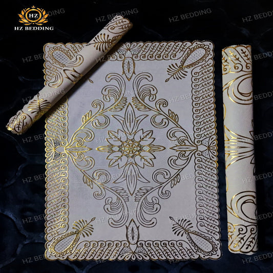 3pcs Premium center table dressing table and side Table Mat Golden Large pcs size(14×36) And small 2pcs size(11×17) Inches material vinyl soft plastic Premium