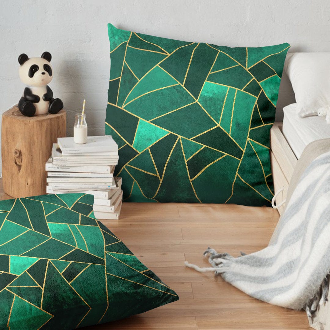 Decorative Geometric Green & Gold Cushion Covers, Pillow Covers, Cushion Covers 16x16