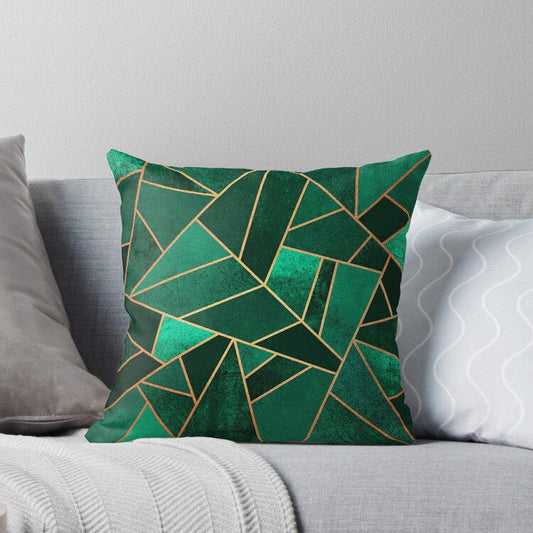 Decorative Geometric Green & Gold Cushion Covers, Pillow Covers, Cushion Covers 16x16