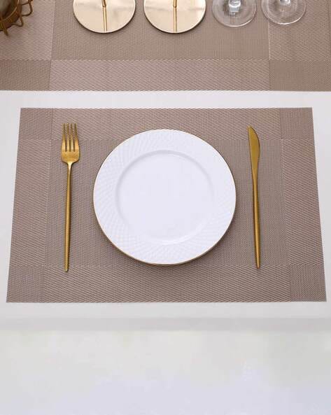 7Pcs Table Mat & Table Runner Brown Color Set Heat Resistant Placemats, Stain Resistant Washable PVC Table Mats for Dining Table Woven Placemat