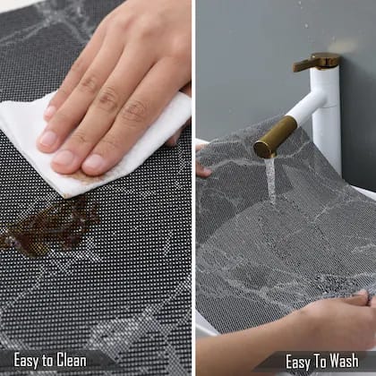 7Pcs Table Mat & Table Runner Brown Marble Design Set Heat Resistant Placemats, Stain Resistant Washable PVC Table Mats for Dining Table Woven Placemat