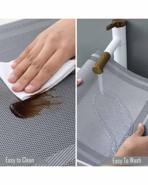 7Pcs Table Mat & Table Runner New Grey Color Set Heat Resistant Placemats, Stain Resistant Washable PVC Table Mats for Dining Table Woven Placemat