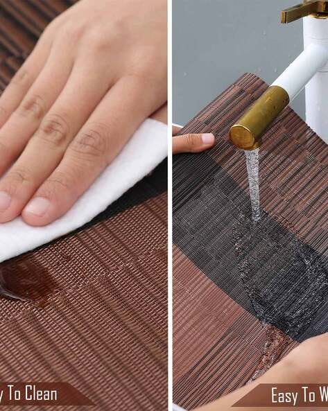 7Pcs Table Mat & Table Runner New Brown  Black Color Set Heat Resistant Placemats, Stain Resistant Washable PVC Table Mats for Dining Table Woven Placemat
