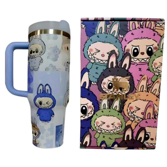 40 oz - Labubu Stanley Insulated Tumbler Thermos Flask With Straw, Lid & Straw Cap (Limited-Edition)