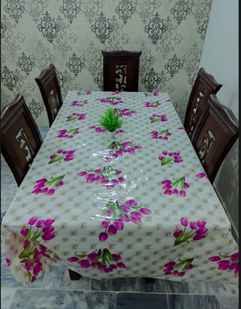 6 Seater Flower Print Tablecover with beautiful Spill-Proof Table Cover in Washable Oil Proof anti-scalding Pvc Vinyl Table Cover Decoration for Kitchen Dining