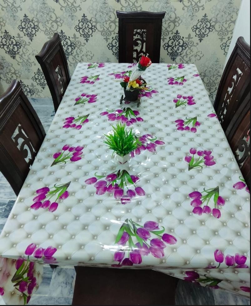 6 Seater Flower Print Tablecover with beautiful Spill-Proof Table Cover in Washable Oil Proof anti-scalding Pvc Vinyl Table Cover Decoration for Kitchen Dining