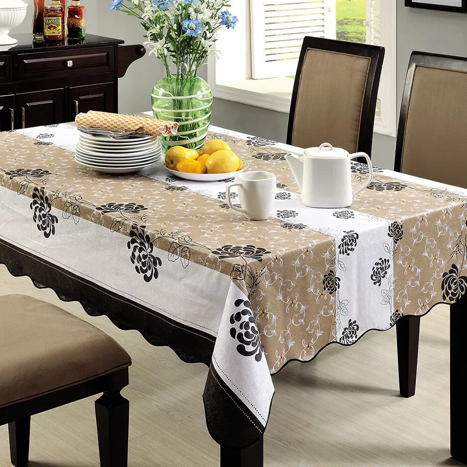6 Seater Table Cover with beautiful White Lace Spill-Proof Table Cloth in Washable Oil Proof anti-scalding PVC Vinyl Table Cover Decoration for Kitchen Dinning Table
