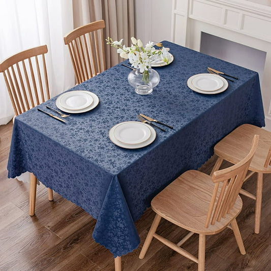 4 6 & 8 Seater Dark Blue Color Tablecloth with beautiful Spill-Proof Table Cloth in Washable Oil Proof anti-scalding Pvc Vinyl Table Cover Decoration for Kitchen Dining