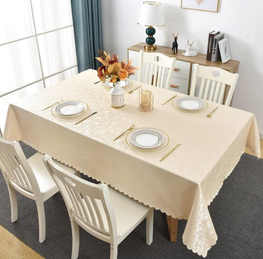 4 6 & 8 Seater Cream Color Tablecloth with beautiful Spill-Proof Table Cloth in Washable Oil Proof anti-scalding Pvc Vinyl Table Cover Decoration for Kitchen Dining