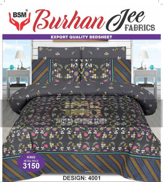 3-Piece King Double Burhan Jee Bed Sheet Set: Includes a flat sheet (94" x 98") and two pillowcases (19" x 29"). Crafted for comfort and elegance, perfect for any bedroom.