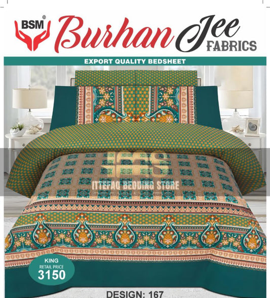 3-Piece King Double Burhan Jee Bed Sheet Set: Includes a flat sheet (94" x 98") and two pillowcases (19" x 29"). Crafted for comfort and elegance, perfect for any bedroom.