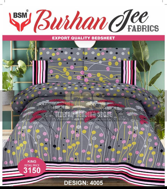 3-Piece King Double Burhan Jee Bed Sheet Set: Includes a flat sheet (94" x 98") and two pillowcases (19" x 29"). Crafted for comfort and elegance, perfect for any bedroom.