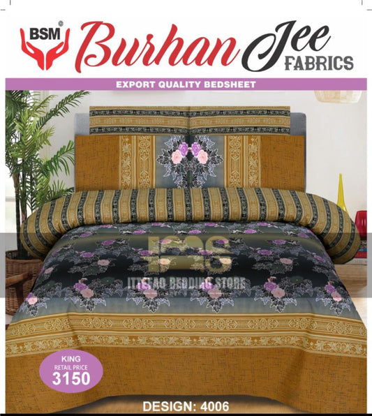 3-Piece King Double Burhan Jee Bed Sheet Set: Includes a flat sheet (94" x 98") and two pillowcases (19" x 29"). Crafted for comfort and elegance, perfect for any bedroom.